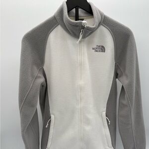 The North Face Womens Medium Fleece Jacket Gray Cream Full Zip Outdoor
